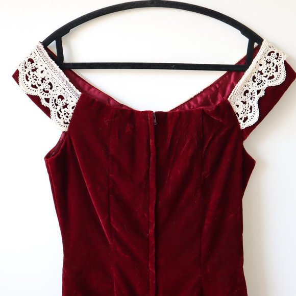 Vintage 80s Jessica McClintock Gunne Sax Velvet & Lace Party Dress - Picture 6 of 16